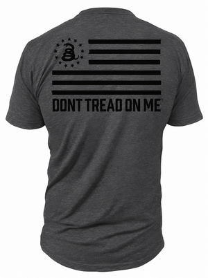 DTOM Combat Flag T-shirt in Heather Asphalt, back view